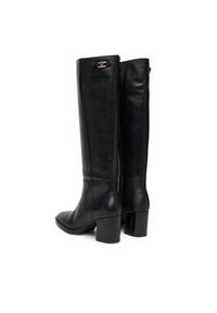 TOMMY HILFIGER - Tommy Hilfiger Kozaki Stacked Heel Leather Long Boot FW0FW08865 Czarny. Kolor: czarny. Materiał: skóra