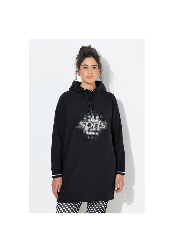 ULLA POPKEN - Damskie Długa bluza z kapturem oversize kaptur długi rękaw. Typ kołnierza: kaptur. Kolekcja: plus size. Kolor: czarny. Materiał: poliester, bawełna, materiał. Długość rękawa: długi rękaw. Długość: długie