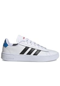 Adidas - Buty adidas Grand Court Alpha GY8029 - białe. Zapięcie: pasek. Kolor: biały. Materiał: guma, skóra. Szerokość cholewki: normalna. Wzór: paski. Model: Adidas Cloudfoam #1