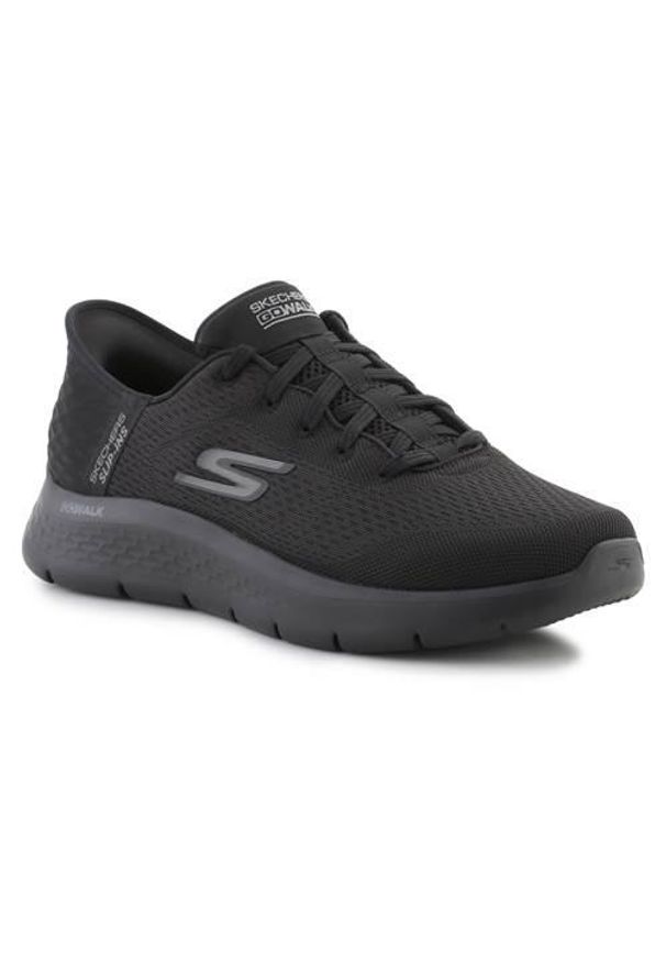 skechers - Buty do chodzenia męskie Skechers Slip ins Go Walk Flex Hands Up. Kolor: czarny. Materiał: tkanina. Szerokość cholewki: normalna. Sport: turystyka piesza