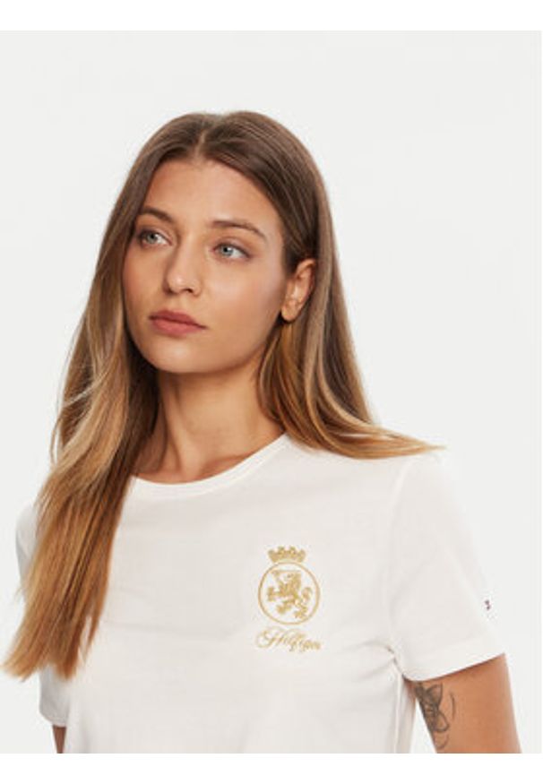 TOMMY HILFIGER - Tommy Hilfiger T-Shirt Gold Crest WW0WW46153 Biały Regular Fit. Kolor: biały. Materiał: bawełna