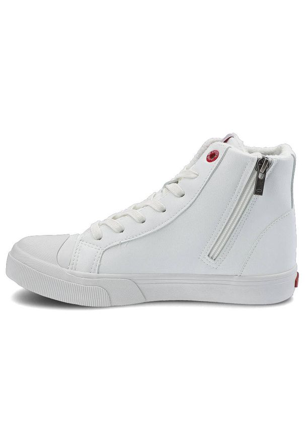Białe Sneakersy Damskie Cross Jeans Modne Obuwie. Okazja: na co dzień. Wysokość cholewki: przed kolano. Zapięcie: sznurówki. Kolor: biały. Materiał: guma, materiał. Szerokość cholewki: normalna. Wzór: gładki