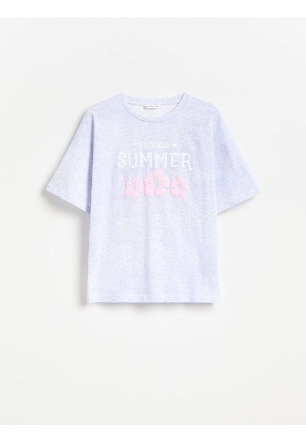 Reserved - Luźny t-shirt z nadrukiem - lawendowy. Kolor: fioletowy. Materiał: bawełna. Wzór: nadruk