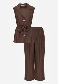 Born2be - Brązowy Komplet z Topem o Fasonie Kamizelki z Paskiem i Szerokimi Spodniami z Wiskozą Zarinesh. Kolor: brązowy. Materiał: wiskoza #7