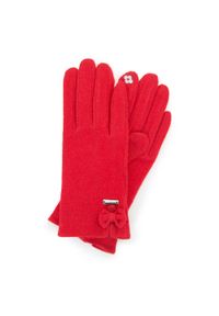 Wittchen - Damskie rękawiczki wełniane do smartfona. Kolor: czerwony. Materiał: wełna. Wzór: haft, aplikacja. Sezon: zima. Styl: elegancki