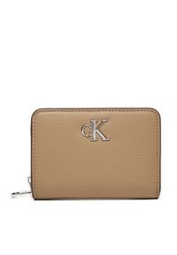 Calvin Klein Mały Portfel Damski K60K612740 Beżowy. Kolor: beżowy. Materiał: skóra