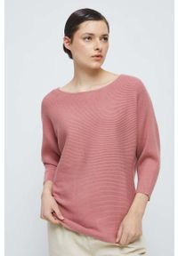 medicine - Medicine sweter damski kolor różowy lekki. Kolor: różowy. Materiał: materiał, dzianina. Długość rękawa: długi rękaw. Długość: długie. Wzór: melanż #2