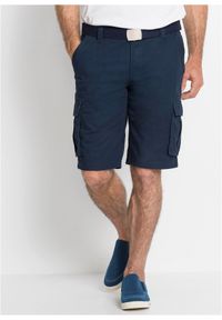 bonprix - Bermudy bojówki z czystej bawełny, Relaxed Fit. Kolor: niebieski. Materiał: bawełna