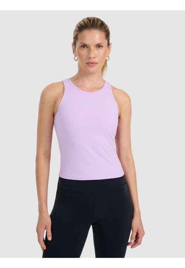 4f - 4F Top slim z prążkowanej dzianiny damski - fioletowy XS. Kolor: fioletowy. Materiał: prążkowany, dzianina
