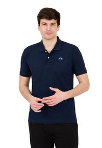 La Martina - LA MARTINA Granatowe męskie polo z małym logo, Rozmiar L. Typ kołnierza: polo. Kolor: niebieski