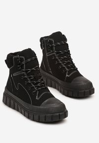 Born2be - Czarne Botki Typu Trapery Vices na Grubej Tłoczonej Podeszwie Anerrive. Okazja: na co dzień. Kolor: czarny. Styl: casual #5