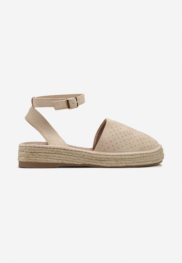 Born2be - Beżowe Espadryle na Płaskiej Plecionej Podeszwie z Paskiem Wokół Kostki Riolla. Zapięcie: pasek. Kolor: beżowy. Styl: boho