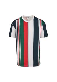 Urban Classics - T-shirt Męski Paski Ciężkiej Grubości Oversized. Kolor: biały, wielokolorowy, niebieski. Wzór: paski