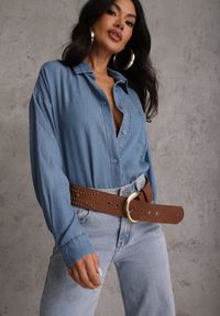 Renee - Niebieska Denimowa Koszula z Bawełną i Kieszonką Worimi. Okazja: na co dzień. Kolor: niebieski. Materiał: bawełna. Sezon: wiosna. Styl: casual #1