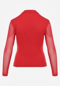 Born2be - Czerwona Bluzka z Siateczkową Górą i Półgolfem Lufenna. Kolor: czerwony. Materiał: wiskoza. Styl: elegancki #2