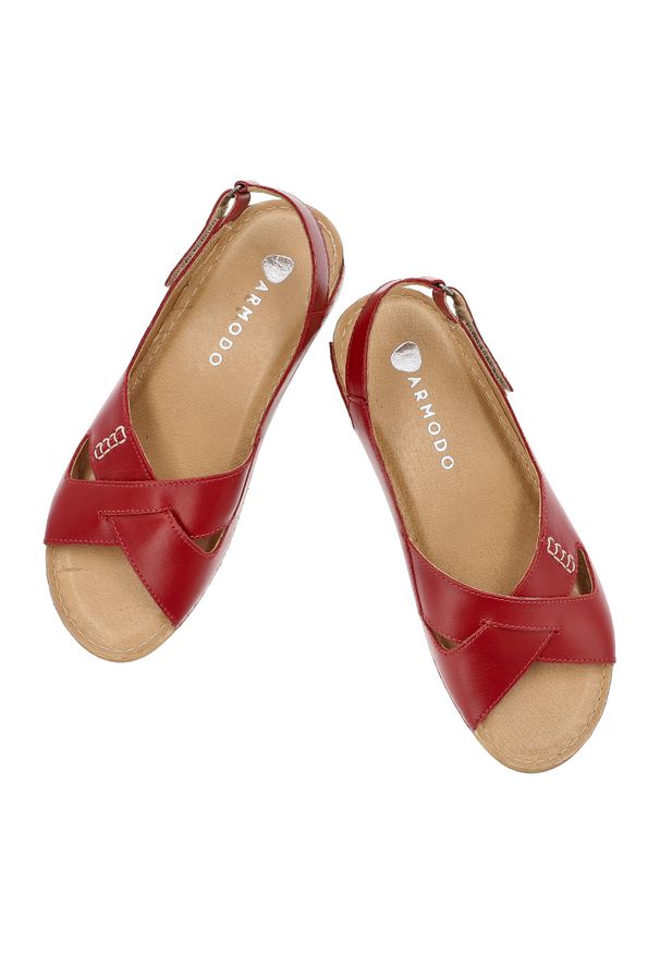 Czerwone Sandały Armodo Wygodne Obuwie Damskie. Okazja: na co dzień, na spacer. Zapięcie: rzepy. Kolor: czerwony. Materiał: skóra. Sezon: lato. Styl: casual, klasyczny