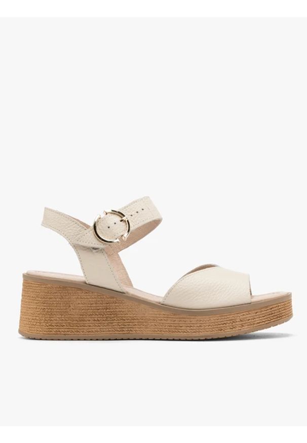 Ryłko - Kremowe sandały na platformie. Kolor: beżowy. Materiał: skóra. Obcas: na platformie. Styl: street