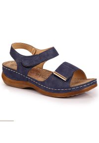 Sandały komfortowe damskie na rzepy granatowe eVento 0146. Zapięcie: rzepy. Kolor: niebieski. Materiał: skóra ekologiczna #1