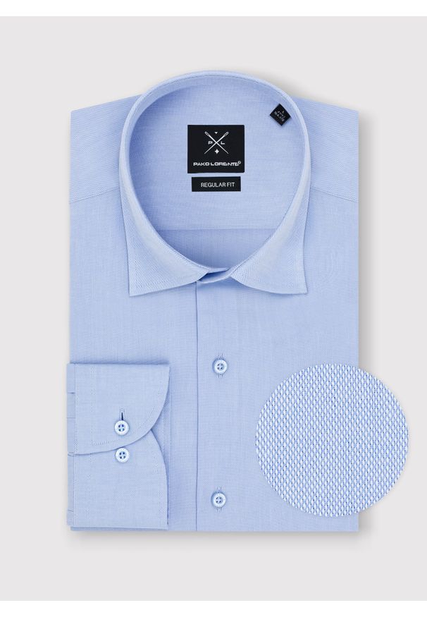 Pako Lorente - PAKO LORENTE – Gładka elegancka błękitna koszula męska. Typ kołnierza: kołnierzyk klasyczny. Kolor: niebieski. Materiał: bawełna. Długość rękawa: długi rękaw. Długość: długie. Wzór: gładki. Styl: elegancki