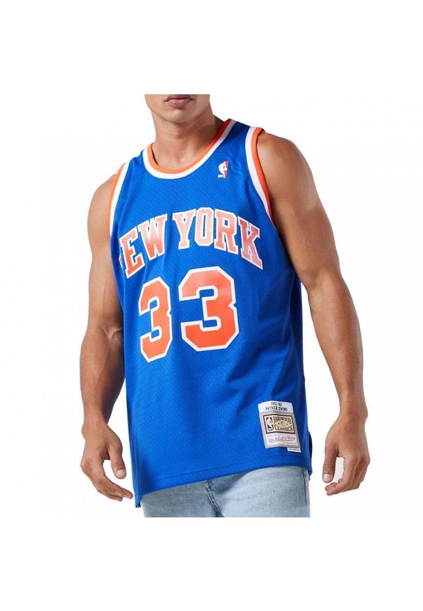 Koszulka męska do koszykówki Mitchell & Ness NBA New York Knicks Patric Ewing. Kolor: niebieski. Sport: koszykówka