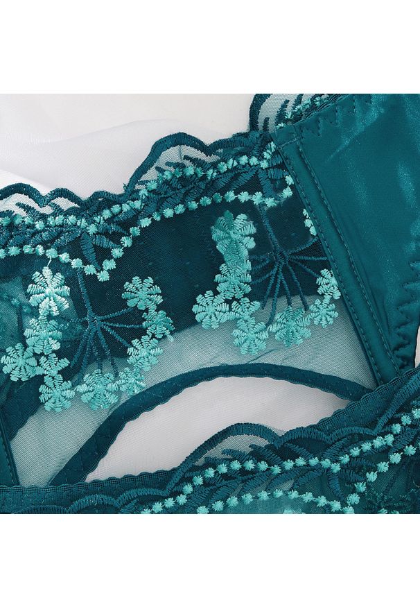 Intica - Komplet bielizny haftowanej z koronką regulowany Elfgund. Kolor: zielony. Materiał: koronka. Wzór: haft, koronka