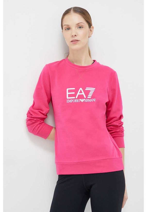 EA7 Emporio Armani bluza damska kolor fioletowy z nadrukiem. Okazja: na co dzień. Kolor: fioletowy. Wzór: nadruk. Styl: casual