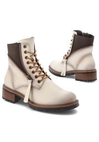 Beżowe Botki Vinceza Stylowe Buty Damskie. Okazja: na co dzień, na spacer. Zapięcie: sznurówki. Kolor: beżowy. Materiał: materiał. Obcas: na obcasie. Styl: elegancki. Wysokość obcasa: średni #5