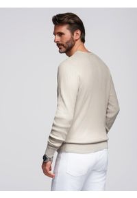 Ombre Clothing - Męski prążkowany sweter z guzikami przy dekolcie - beżowy V3 - Rozmiar: M. Kolor: beżowy. Materiał: prążkowany. Styl: elegancki