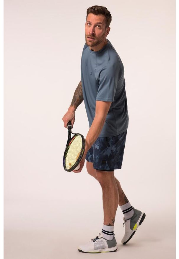 JAY-PI - Męski T-shirt FLEXNAMIC® fitness rękaw 1/2 nadruk z tyłu QuickDry. Kolekcja: plus size. Kolor: szary, niebieski, wielokolorowy. Materiał: poliester, materiał. Wzór: nadruk. Sport: fitness