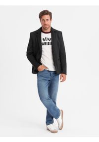 Ombre Clothing - Męska marynarka z odpinaną podpinką i kapturem – czarna V1 - Rozmiar: XL. Okazja: do pracy, na co dzień. Typ kołnierza: kaptur. Kolor: szary. Materiał: poliester. Styl: wizytowy, casual, elegancki #8