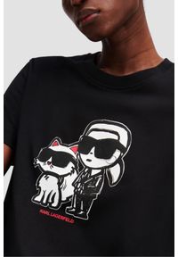 Karl Lagerfeld - KARL LAGERFELD Czarny damski t-shirt Ikon Sketch Duo. Kolor: czarny. Materiał: materiał. Wzór: nadruk