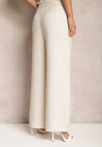 Renee - Beżowe Spodnie Szerokie Garniturowe High Waist Tamarixia. Stan: podwyższony. Kolor: beżowy. Materiał: tkanina. Sezon: lato #3