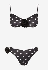 Born2be - Czarne Bikini w Kropki Biustonosz i Majtki Figi z Kwiatowymi Aplikacjami Moritia. Kolor: czarny. Wzór: kwiaty, aplikacja, kropki #3