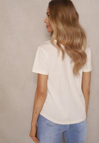 Renee - Beżowy Bawełniany T-shirt z Wiskozą i Ażurowym Wzorem Fenirea. Okazja: na co dzień. Kolor: beżowy. Materiał: bawełna, wiskoza. Wzór: ażurowy. Styl: casual, elegancki #5