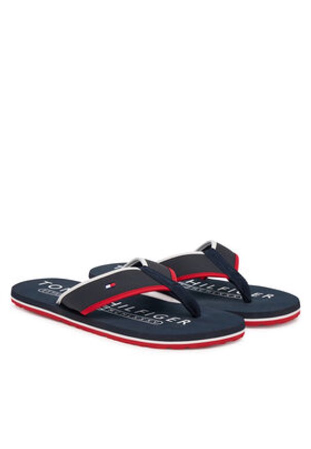 TOMMY HILFIGER - Tommy Hilfiger Japonki Tumble Beach Sandal FM0FM05710 Granatowy. Kolor: niebieski. Materiał: skóra