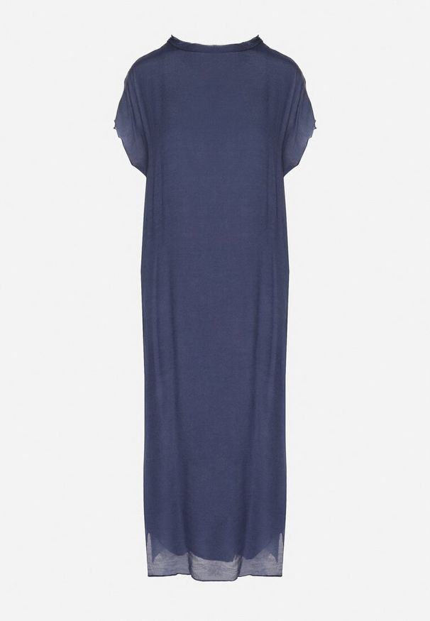 Born2be - Niebieska Sukienka Pudełkowa Ozdobiona Wiązaniem Napelira. Okazja: na co dzień. Kolor: niebieski. Materiał: jeans. Wzór: aplikacja. Styl: casual, klasyczny, elegancki