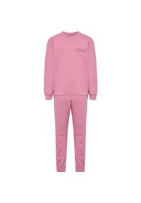 Dziecięcy dres Hummel Base. Okazja: na uczelnię. Kolor: różowy. Materiał: dresówka. Wzór: nadruk. Styl: sportowy