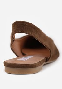 Renee - Brązowe Balerinki Typu Slingback Diarin. Nosek buta: otwarty. Kolor: brązowy. Materiał: zamsz, skóra. Sezon: lato. Obcas: na obcasie. Wysokość obcasa: niski #4