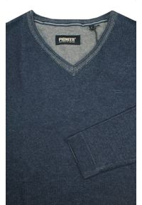 Lekki, Bawełniany Sweter Męski Pioneer - V-neck - Granatowy Melanż. Okazja: na co dzień. Kolor: niebieski. Materiał: bawełna. Wzór: melanż. Styl: casual, elegancki #3