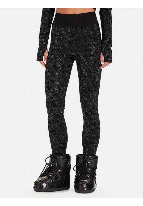 Guess Legginsy W5BB73 K7182 Czarny Slim Fit. Kolor: czarny. Materiał: syntetyk