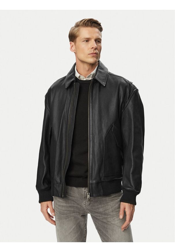 BOSS Kurtka skórzana Josual 50568175 Czarny Regular Fit. Kolor: czarny. Materiał: skóra