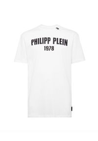 Philipp Plein - PHILIPP PLEIN - Biały t-shirt PP1978. Kolor: biały. Materiał: jeans, bawełna. Styl: elegancki