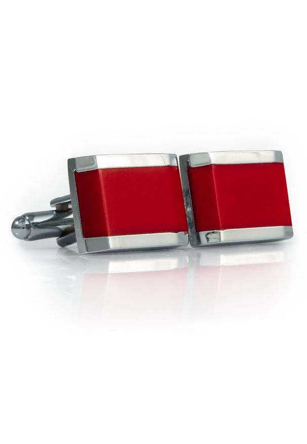 Modini - Prostokątne srebrno-czerwone spinki do mankietów N143. Kolor: srebrny, wielokolorowy, czerwony