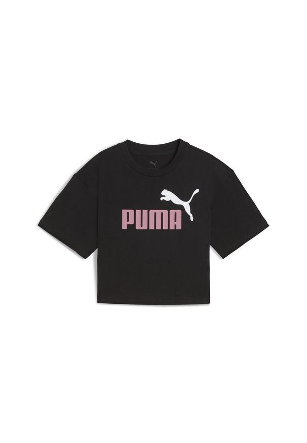 Puma - Młodzieżowa krótka koszulka Essentials 2 Colour z logo PUMA No. 1 PUMA. Kolor: czarny, różowy, wielokolorowy. Materiał: guma, prążkowany. Długość: krótkie. Wzór: nadruk. Sport: joga i pilates