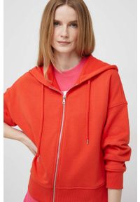 United Colors of Benetton bluza bawełniana damska kolor pomarańczowy z kapturem gładka. Typ kołnierza: kaptur. Kolor: pomarańczowy. Materiał: bawełna. Wzór: gładki #4