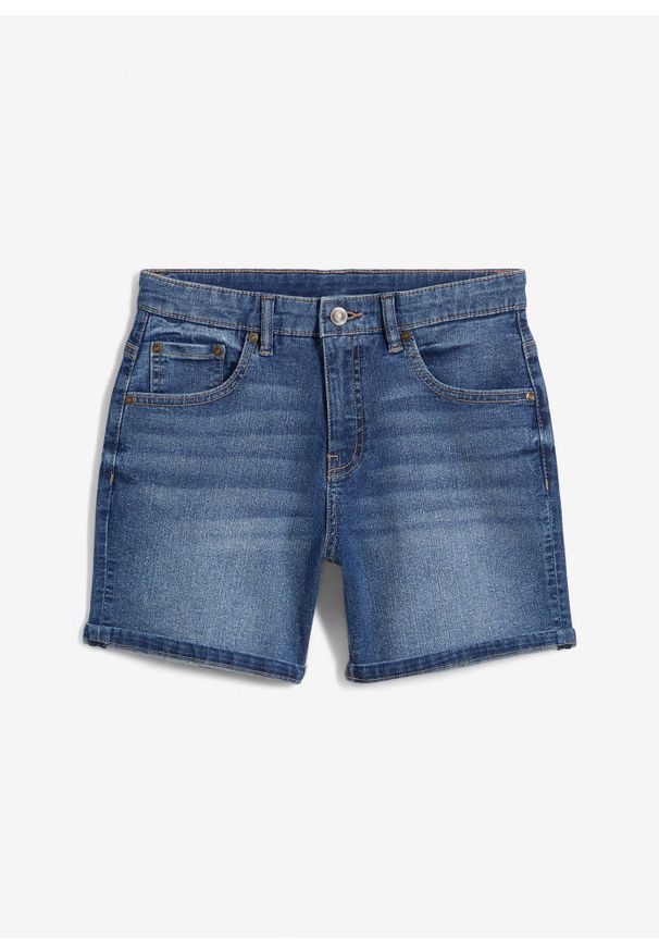 bonprix - Bermudy dżinsowe mid waist. Kolor: niebieski. Sezon: lato