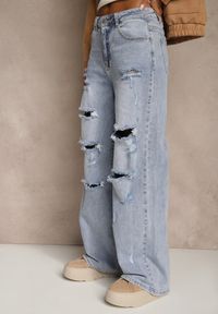 Renee - Niebieskie Jeansy High Waist Wide Leg z Ozdobnymi Przetarciami i Dziurami Elintyse. Stan: podwyższony. Kolor: niebieski. Styl: klasyczny #6