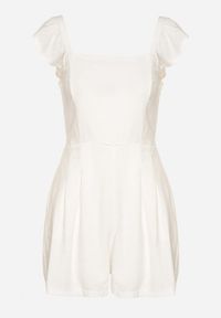 Born2be - Biały Kombinezon Bawełniany na Ramiączkach z Falbanką i Krótkimi Nogawkami Liadia. Kolor: biały. Materiał: bawełna. Długość rękawa: na ramiączkach. Długość: krótkie. Styl: klasyczny #7