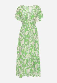 Born2be - Jasnozielona Wiskozowa Rozkloszowana Sukienka z Ozdobnym Wiązaniem i Koronkową Tasiemką z Gumką w Pasie Lalmarie. Okazja: na spotkanie biznesowe, na co dzień, do pracy, na spacer. Kolor: zielony. Materiał: koronka, wiskoza. Wzór: aplikacja. Styl: biznesowy, casual #6