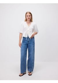 Reserved - Jeansy wide leg z przeszyciami - niebieski. Kolor: niebieski